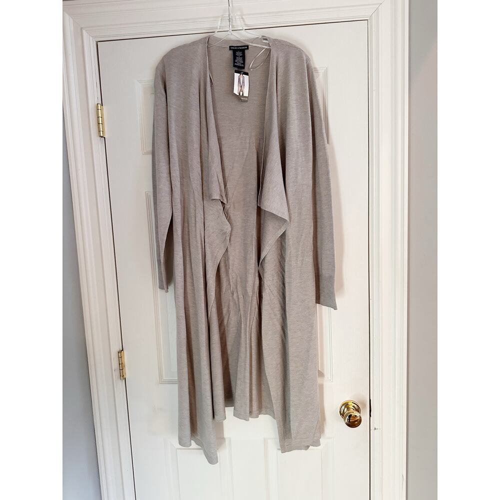 Chelsea & Theodore NWT Oatmeal Heather Open Front Knit Sweater LARGE - Picture 6 of 11